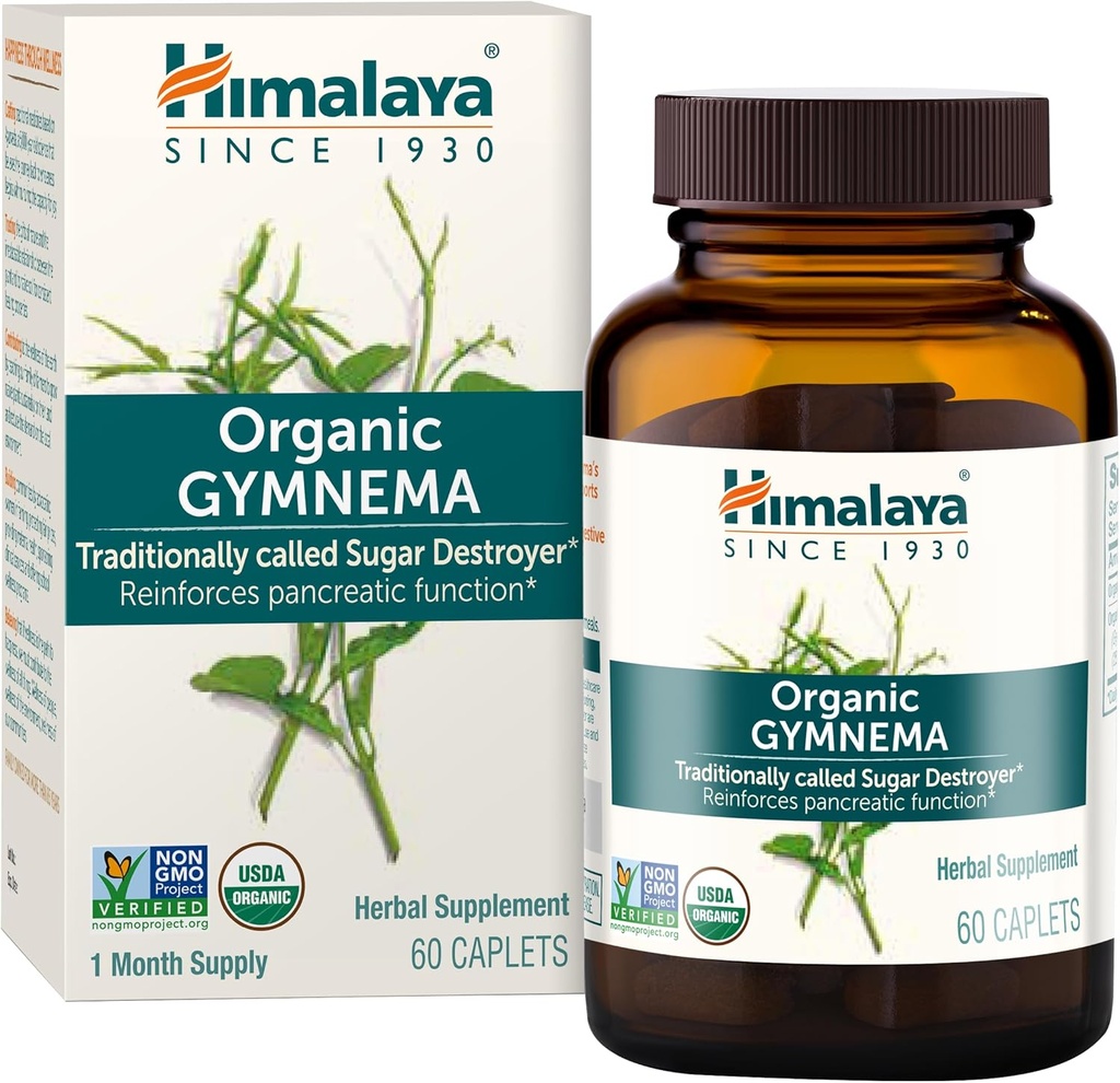 Himalaya Organic Gymnema Sylvestre – Υποστήριξη μεταβολισμού βοτάνων - USDA Organic, Non-GMO, Vegan, Gluten Free, Πρόσθετα Χωρίς, 700 mg, 60 Caplets