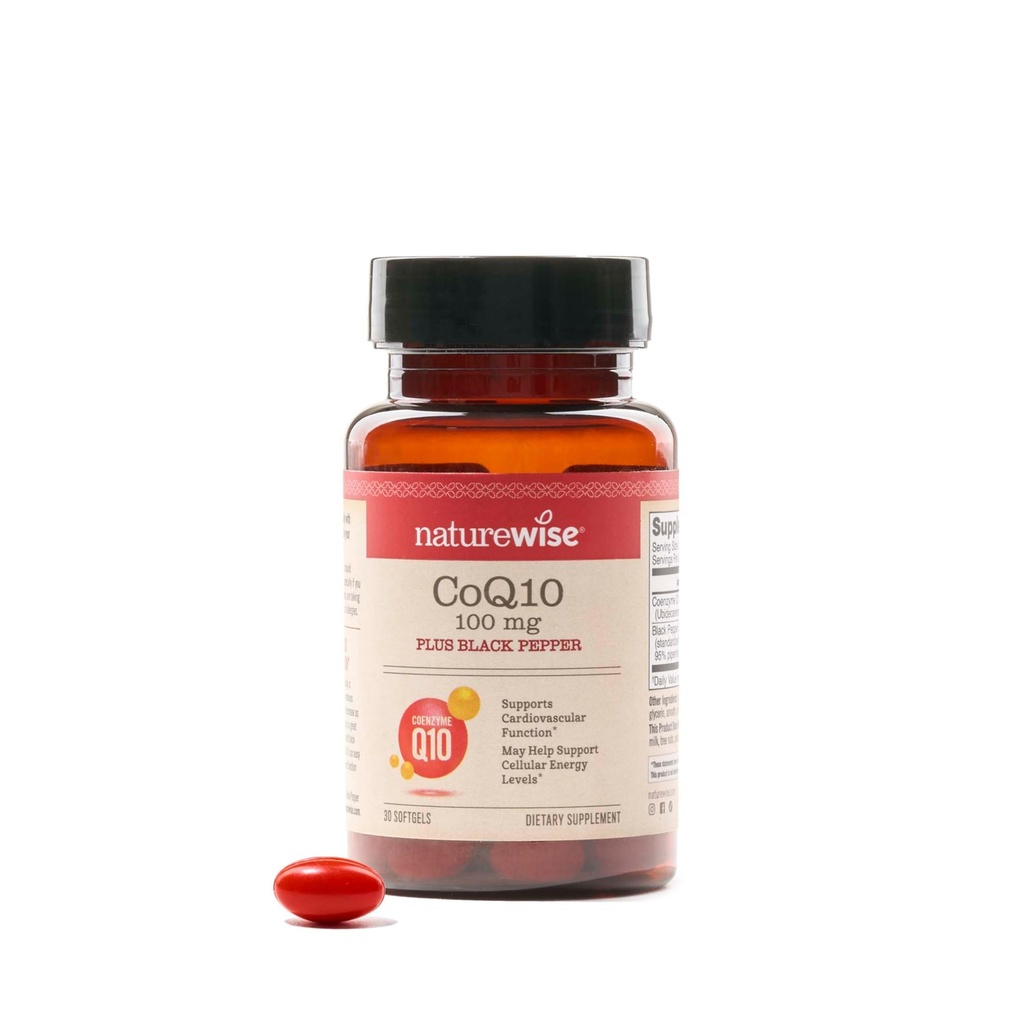 NatureWise CoQ10 100mg + Μαύρο πιπέρι Softgels - Υψηλή απορρόφηση Συνένζυμο Q10 + Μαύρο πιπέρι - Αντιοξειδωτικό για την υγεία της καρδιάς + Κυτταρική ενέργεια - Vegan, Μη ΓΤΟ, Χωρίς γλουτένη - 30 Count[30-Day Supply]