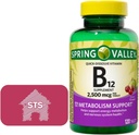 Spring Valley - Βιταμίνη Β12 Quick-Dissolve Tablets, 2.500 mcg, Cherry Flavor, 120 Count + STS Sticker.
