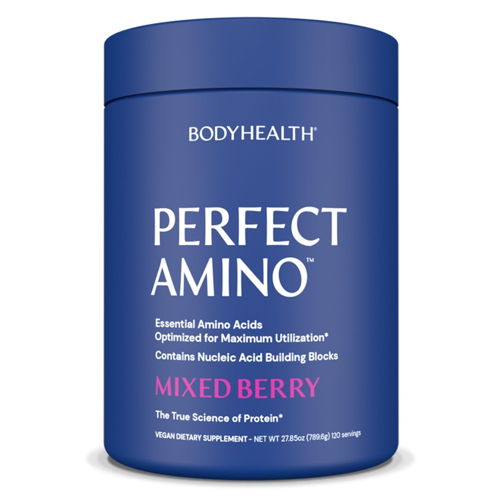 BodyHealth PerfectAmino Powder - BCAA και EAA Σκόνη για την προ και μετά προπόνηση - Amino Acid Energy Drink για άνδρες και γυναίκες για την υποστήριξη των μυών Lean και την αποκατάσταση - Μικτό μούρο - 120 εξυπηρετούν