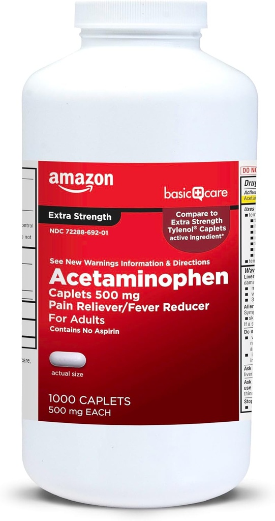 Basic Care Extra Strength Pain Relief, Acetaminophen Caplets, 500 mg, 1000 Count (Η συσκευασία μπορεί να ποικίλει)