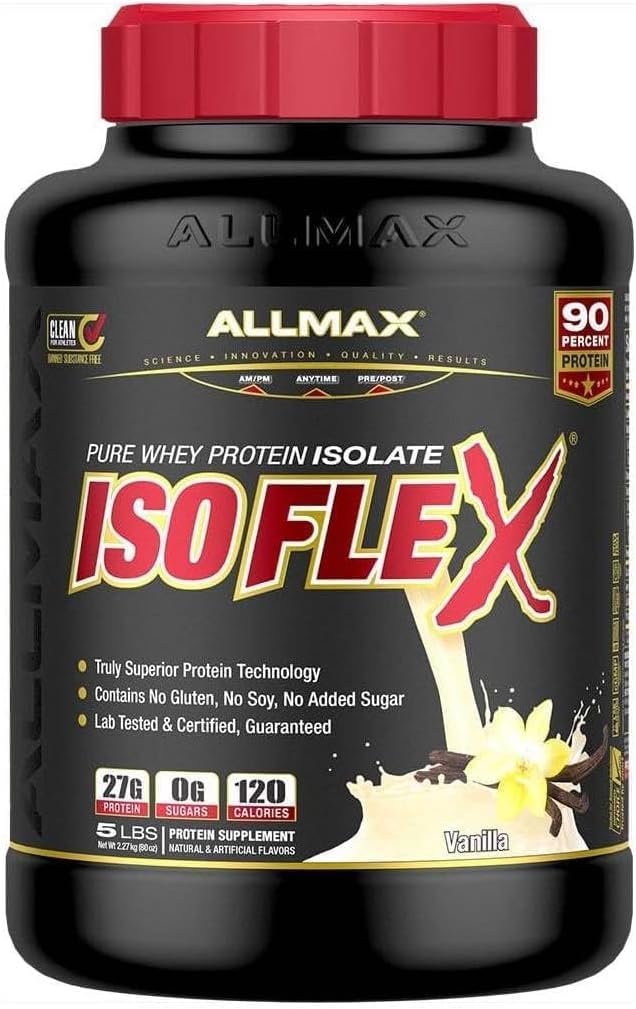 ALLMAX ISOFLEX Whey Protein Isolate, Vanilla - 2 λίβρες - 27 γραμμάρια πρωτεΐνης Per Scoop - Zero Fat & Sugar - 99% χωρίς λακτόζη - Χωρίς γλουτένη & χωρίς σόγια - Περίπου 30 Σερβιέτες