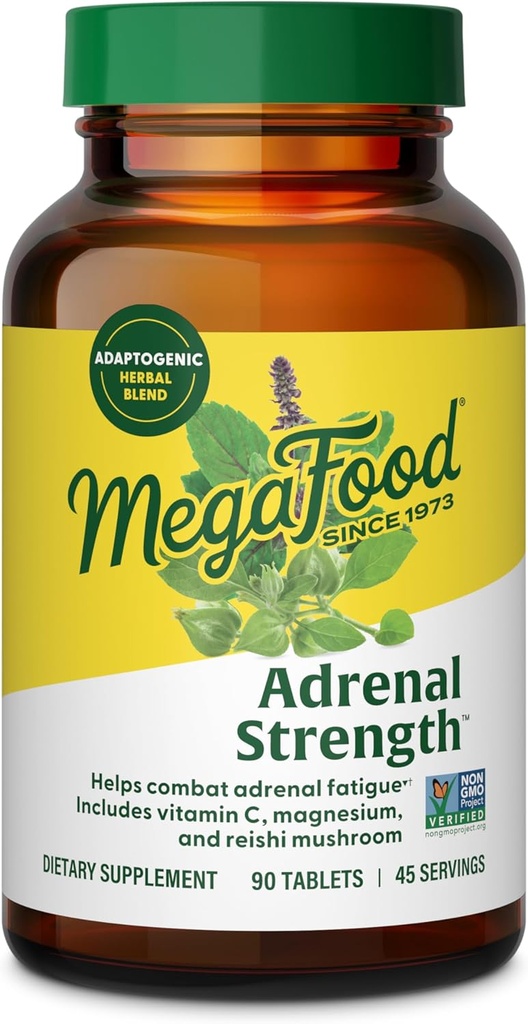 MegaFood Adrenal Strength - Adrenal Support Supplements with Ashwagandha, Vitamin C, Magnesium Glycinate, Holy Basil, Astragalus - Reduces Cortisol Levels - Vegetarian - 90 Tablets (45 Servings)