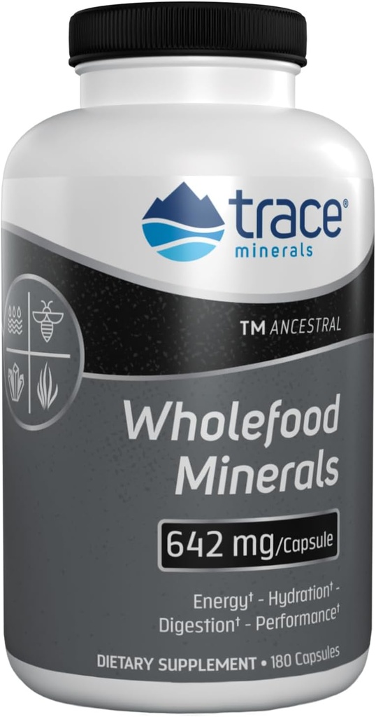 Trace Minerals Ολικά Ορυκτά τροφίμων - Body & Brain Health Supplement - Συμπλήρωμα για την υγεία των τροφίμων με Wildflower Bee Γύρη & Atlantic Kelp - Aids Nerve Function & Digestive Health - 180 Κάψουλες