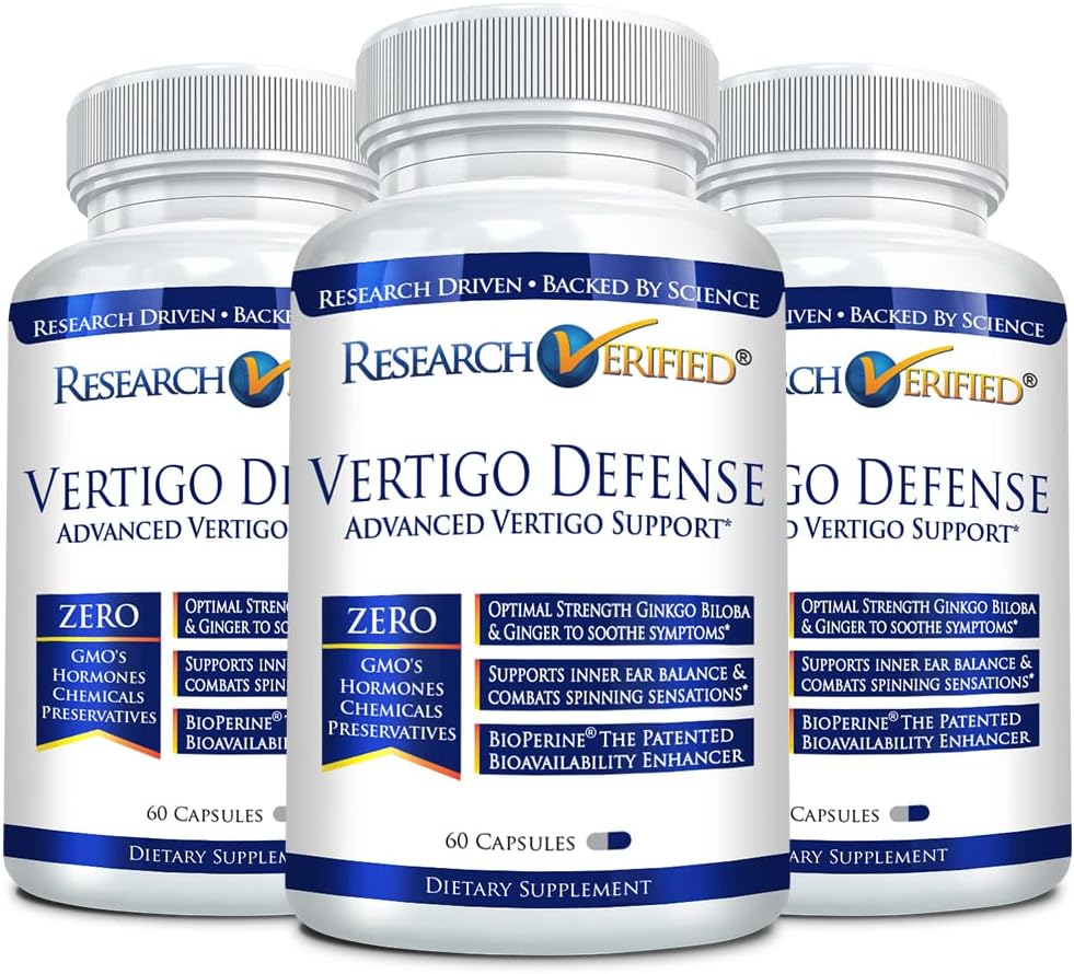 Research Verified Vertigo Defense - Soothe Symptoms and Support Inner Ear Balance - Vitamin D3, Ginger, Ginkgo Biloba, BioPerine - 180 Capsules