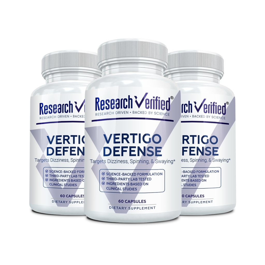 Research Verified Vertigo Defense - Soothe Symptoms and Support Inner Ear Balance - Vitamin D3, Ginger, Ginkgo Biloba, BioPerine - 180 Capsules