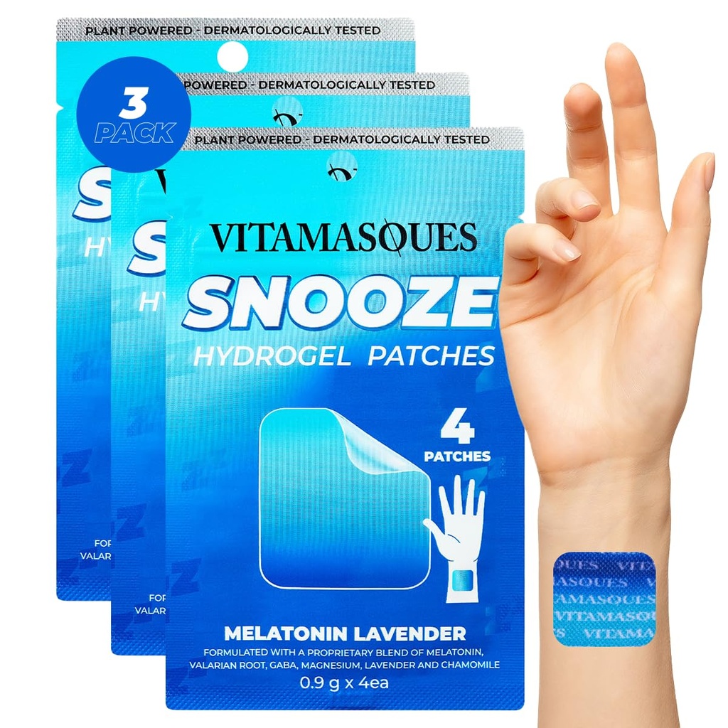 Vitamasques Sleep Patches for Adults, SnoozeMe Wellness Hydrogel Patch (3-Pack) - Ύπνος με λεβάντα, μελατονίνη, & ρίζα βαλεριάνας - Cruelty-Free, Κορεατική Δερματική Φροντίδα Sleep Patch
