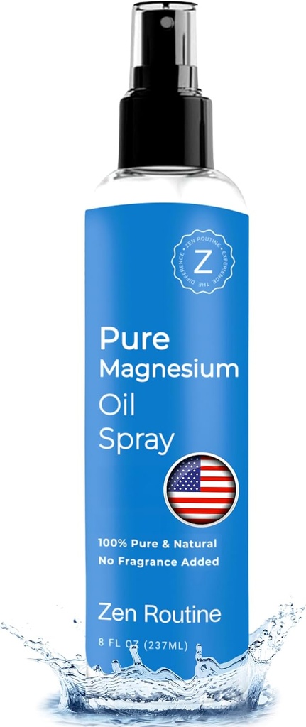 Pure Magnesium Oil Spray – 8oz (Single) – USP Βαθμός – Λάδι μαγνησίου για τα πόδια, το σώμα, τους μυς και τα πόδια Cramps – Επίκαιρο γλυκινικό μαγνήσιο, Aceite de Magnesio, οργανικό χλωριούχο μαγνήσιο – Κατασκευασμένο στις ΗΠΑ