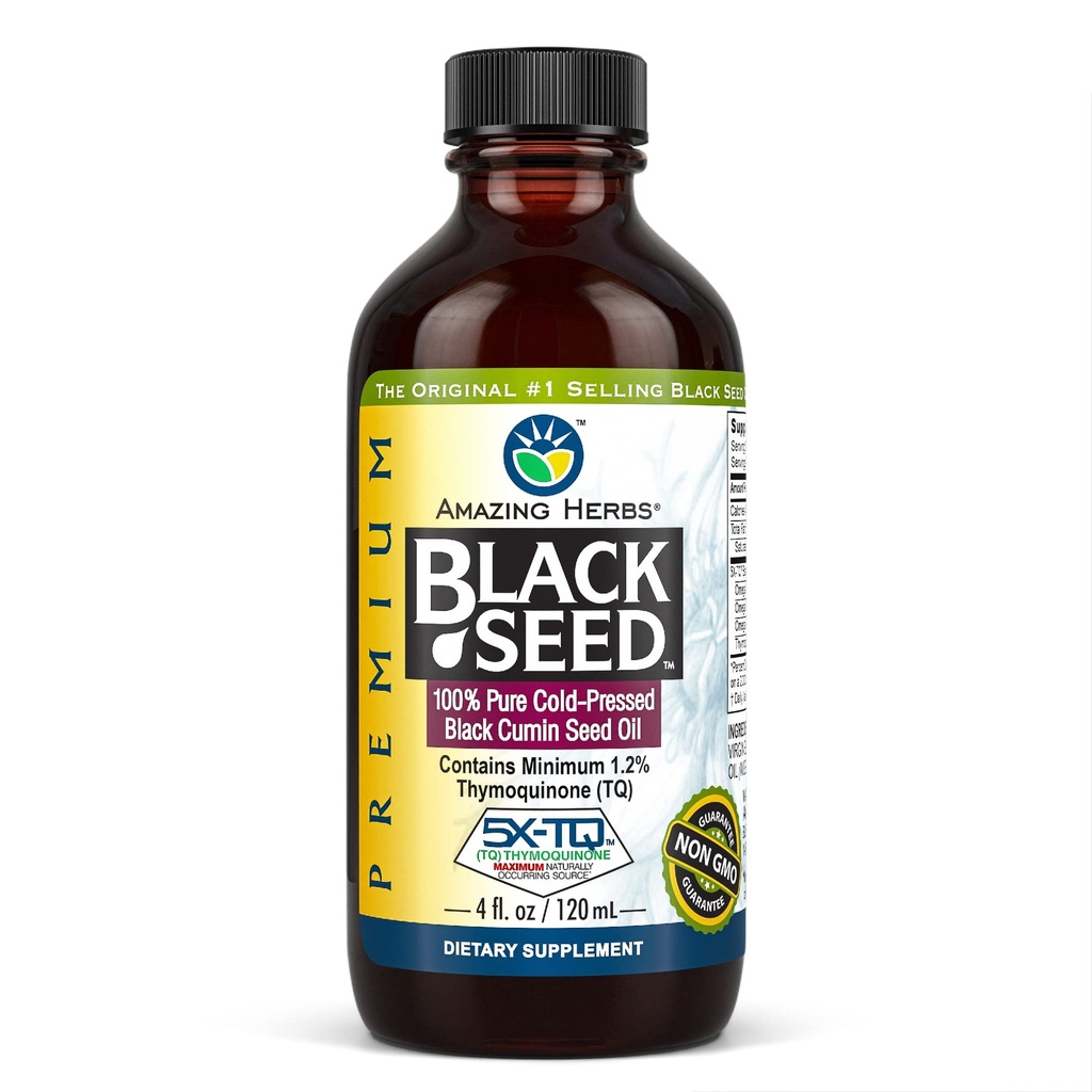 Amazing Herbs Premium Black Seed Oil - Χωρίς γλουτένη, μη ΓΤΟ, Ψυχρό Πιέζεται Nigella Sativa Aids σε Digestive υγεία, ανοσοποιητική υποστήριξη, λειτουργία εγκεφάλου - 4 Fl Oz