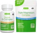 Super B-Complex 180 Tablets + Triple Magnesium Complex 180 Tablets Vegan Bundle, Methylated Sustained Release B Complex + High Absorption Chelated Magnesium Glycinate, Taurate & Citrate, by Igennus