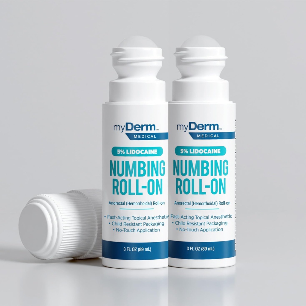 Myderm Medical 5% Λιδοκαΐνη Numbing Roll On - Pack of 2 - για μικρούς πόνους, γρατσουνιές και αιμορροϊκή δυσφορία - Κατασκευάζεται στις ΗΠΑ