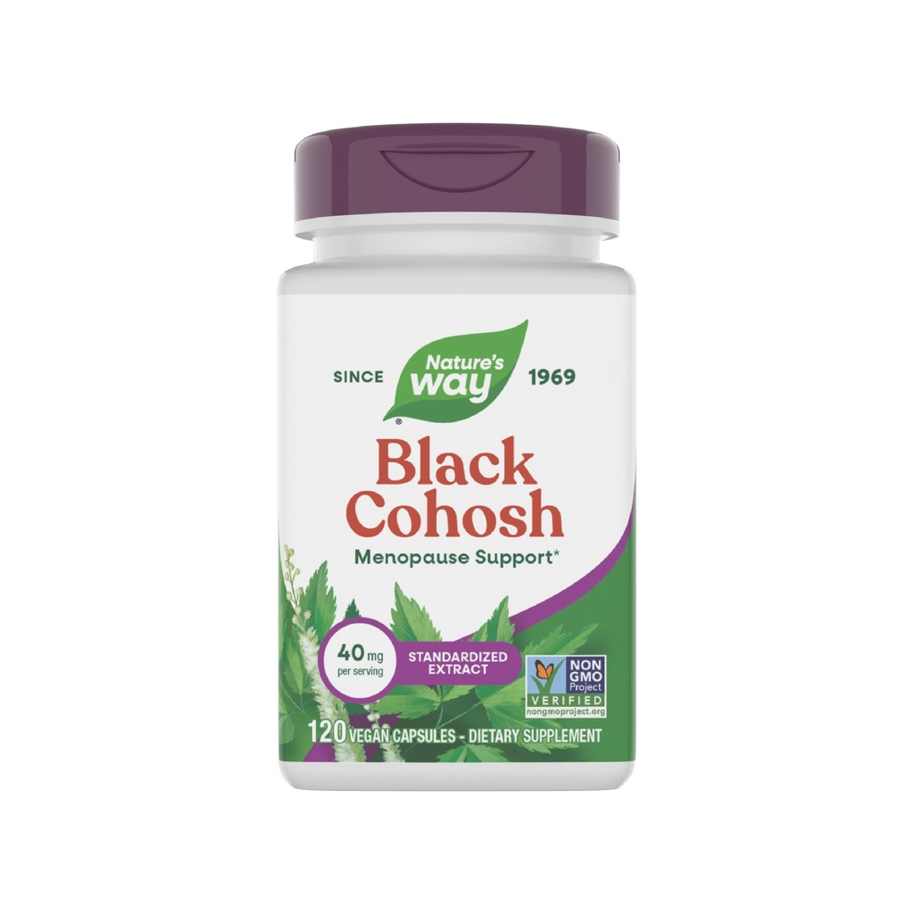 Nature's Way Black Cohosh Premium Extract, Helps Reduce Night Sweats and Promotes Restful Sleep for Women During Menopause*, 40 mg per Serving, 120 Vegan Capsules (Packaging May Vary)