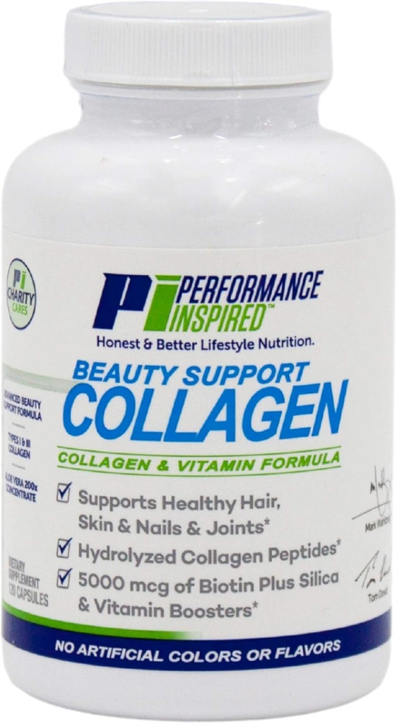 Performance Inspired Nutrition Collagen Capses – Κοινή, Δερμάτινα, Καρφιά & Υποστήριξη Ομορφιάς – 5000mcg Biotin, Silica, Aloe Vera & Collagen Peptides – 120 Count