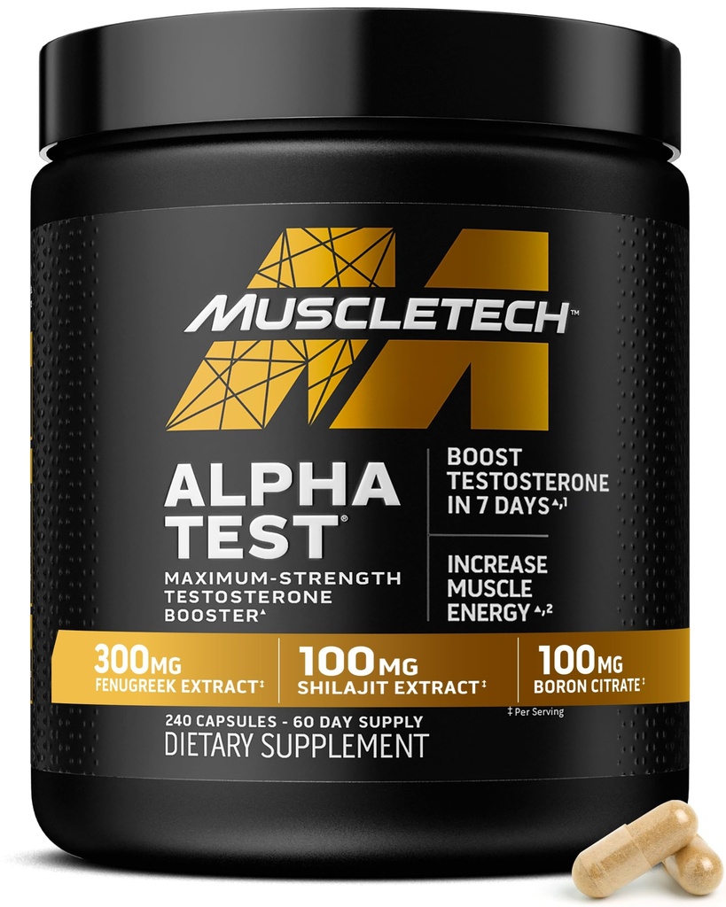 MuscleTech Testosterone Booster for Men, AlphaTest - T-Boost Mens Supplement with Tribulus Terrestris & Boron - Καθημερινή ανδρικό γυμναστήριο συμπληρώματα προπόνησης για την ανάπτυξη των μυών, Stamina & Energy - 240 χάπια