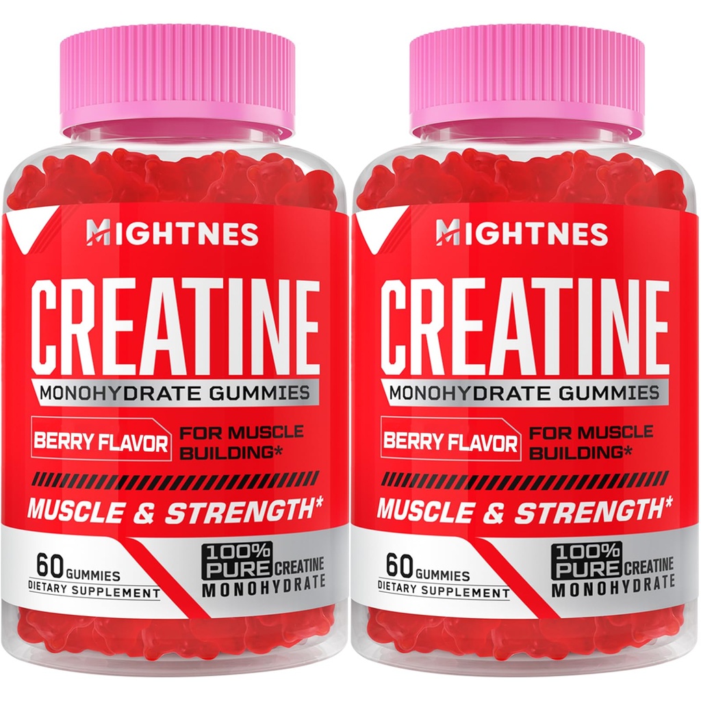 Creatine Monohydrate Gummies for Men & Women - Createine Pre-Workout Gummies with Taurine & Vitamin B6 B12 for Maximum Strength, Muscle, Energy, Endurance & Focus, Organic, Vegan - 120 Count
