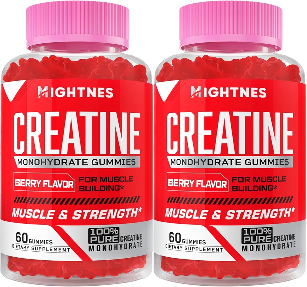 Creatine Monohydrate Gummies for Men & Women - Createine Pre-Workout Gummies with Taurine & Vitamin B6 B12 for Maximum Strength, Muscle, Energy, Endurance & Focus, Organic, Vegan - 120 Count