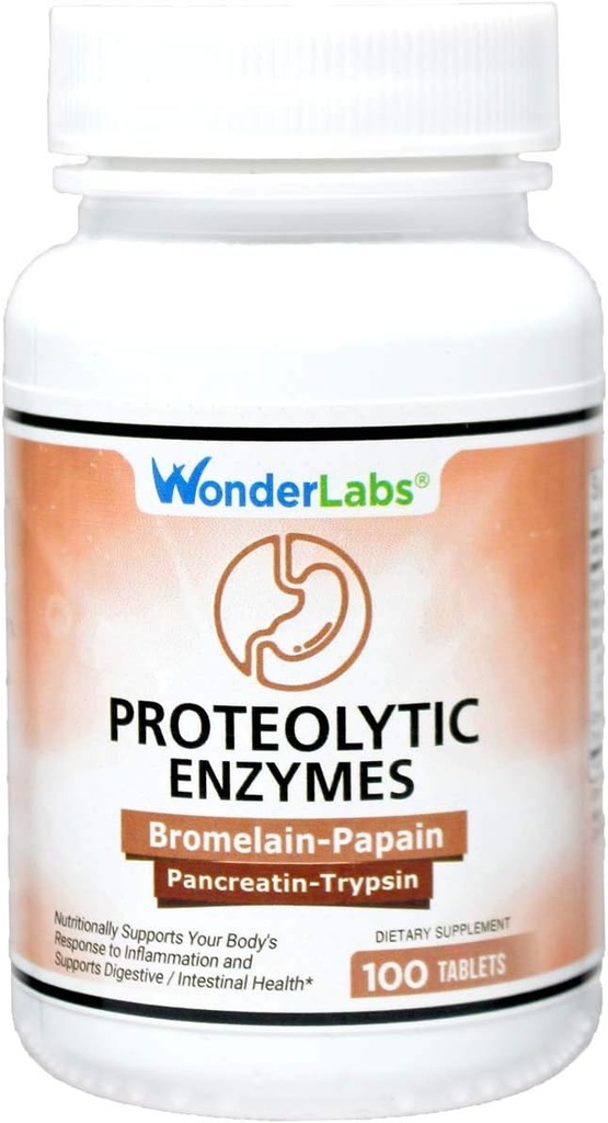 Wonder Laboratories Proteolytic Enzymes | Bromelain Papain Pancreatin Trypsin 550 mg Total with Standardized Amylase, Lipase, and Protease, 100 Tablets