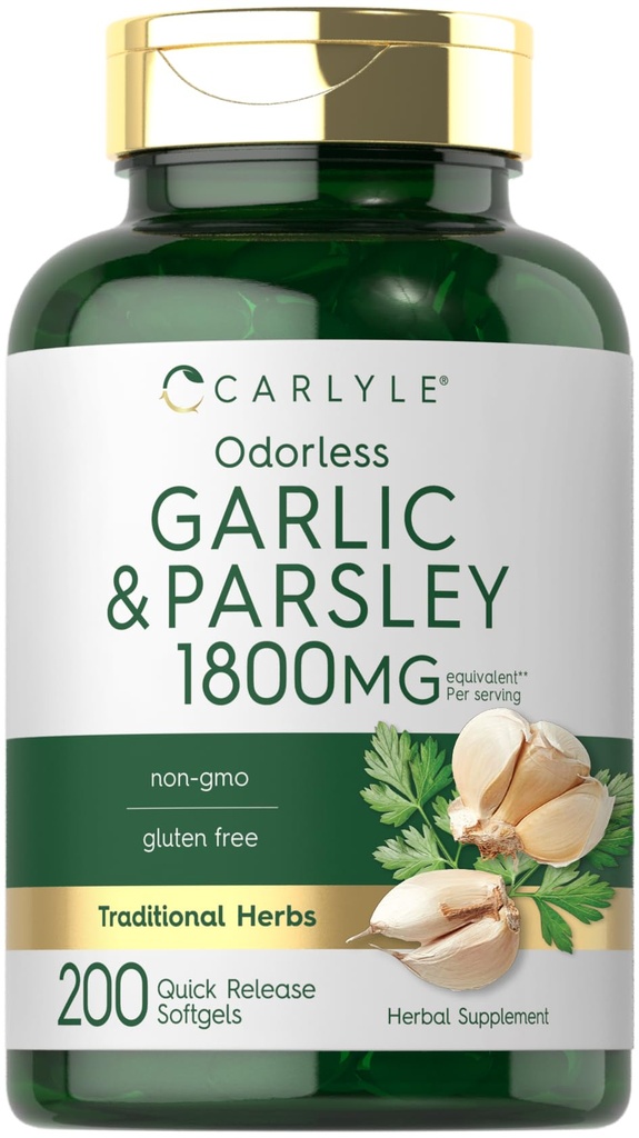 Carlyle Odorless Garlic & Parsley | 200 Softgels | Non-GMO, Gluten Free Supplement