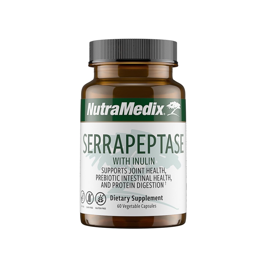Nutramedix Serrapeptase Supplement - Proteolytic Enzymes for Digestion + Inulin - Κατασκευασμένο για να υποστηρίξει Digestive Health Support - Γλουτένη, σόγια και χωρίς γαλακτοκομικά (60 κάψουλες)