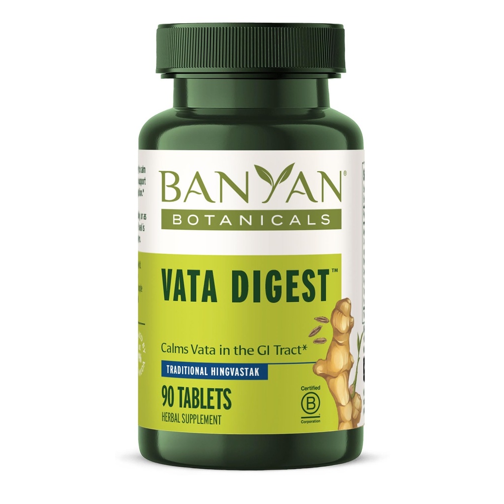 Banyan Botanicals Organic Vata Digest – Warming Digestive Support Supplement – Herbal Bloat & Gas Relief with Ginger, Cumin & Ajwan – Support for Slow Digestion – 90 Tablets – USDA Organic