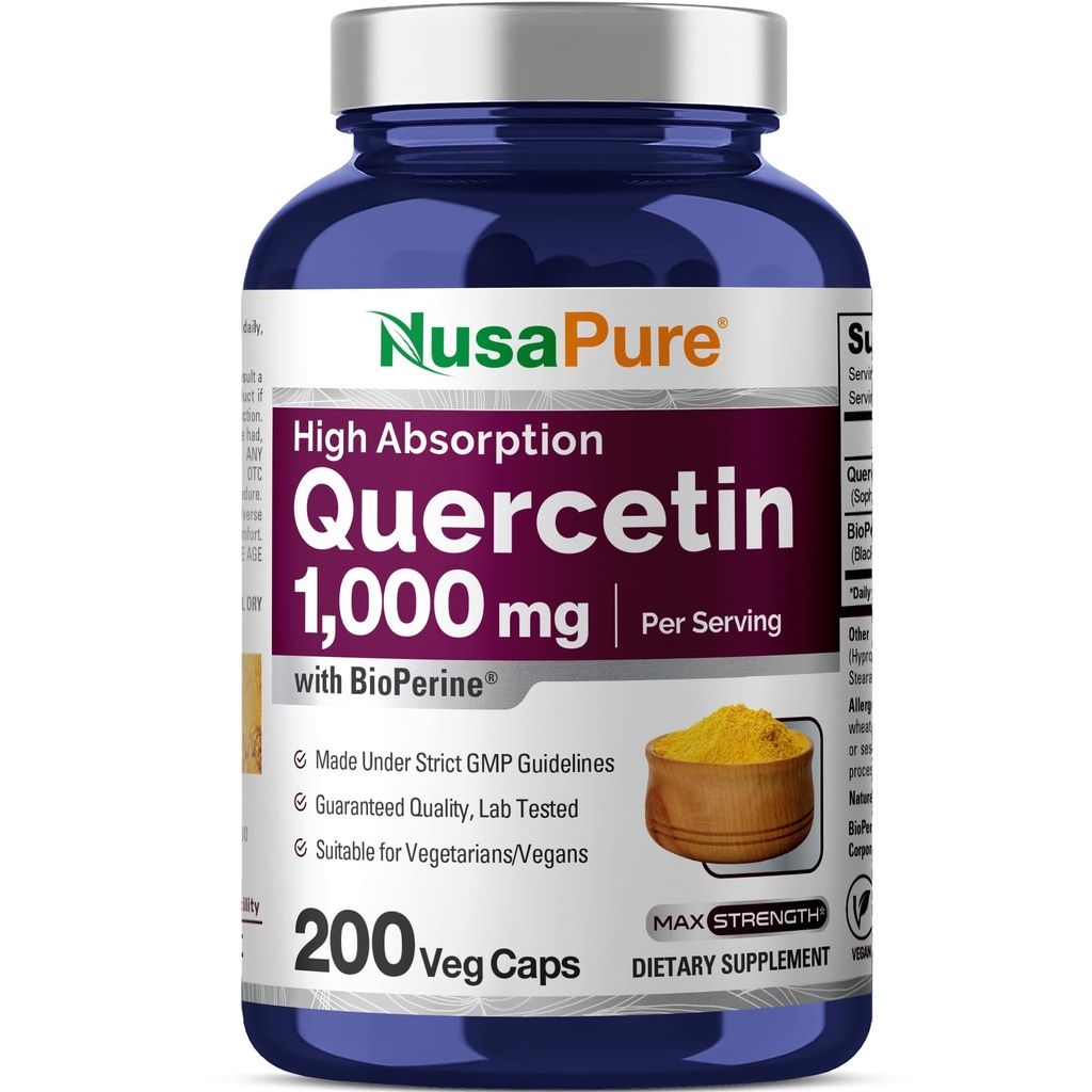 NusaPure Quercetin 1000mg - 200 Veggie Caps (Non-GMO, Vegan, Vegetarian) Βιοπερίνη