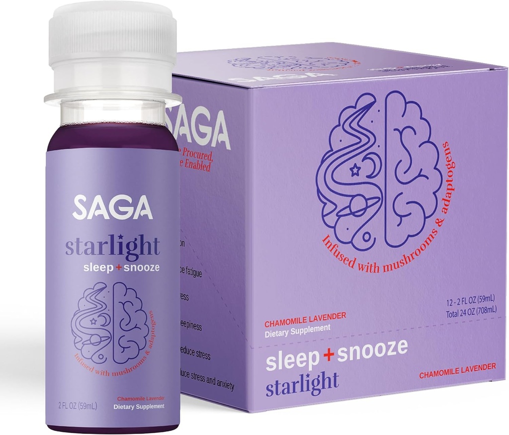 SAGA Starlight οργανικές λήψεις ύπνου – Φυσική βοήθεια ύπνου με μελατονίνη, Reishi, Valerian Root, Ashwagandha, Χαμομήλι – Χωρίς ζάχαρη, Vegan, Μηδέν θερμίδες, Φυτική υποστήριξη ύπνου, Μέγεθος ταξιδιού (2 Oz)