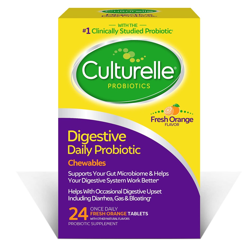 Culturelle Digestive Health Daily Probiotic Chewables, Probiotic για τους άνδρες και τις γυναίκες, πιο κλινικά Σπουδασμένο Probiotic Strain, 10 δισεκατομμύρια CFUs, υποστηρίζει Occasional Diarrhea, Gas & Bloating, 24 Count