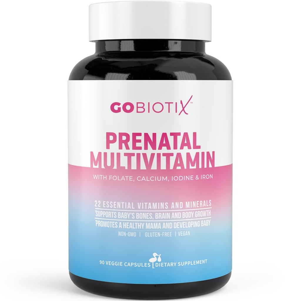 GOBIOTIX Προγεννητικές Βιταμίνες για γυναίκες - Πολυβιταμίνες με σίδηρο, ασβέστιο, βιταμίνη D2, C, ψευδάργυρο & φολικό οξύ για εγκυμοσύνη - Προ και επιλόχεια Απαραίτητα - Μη ΓΤΟ - 90 Κάψουλες