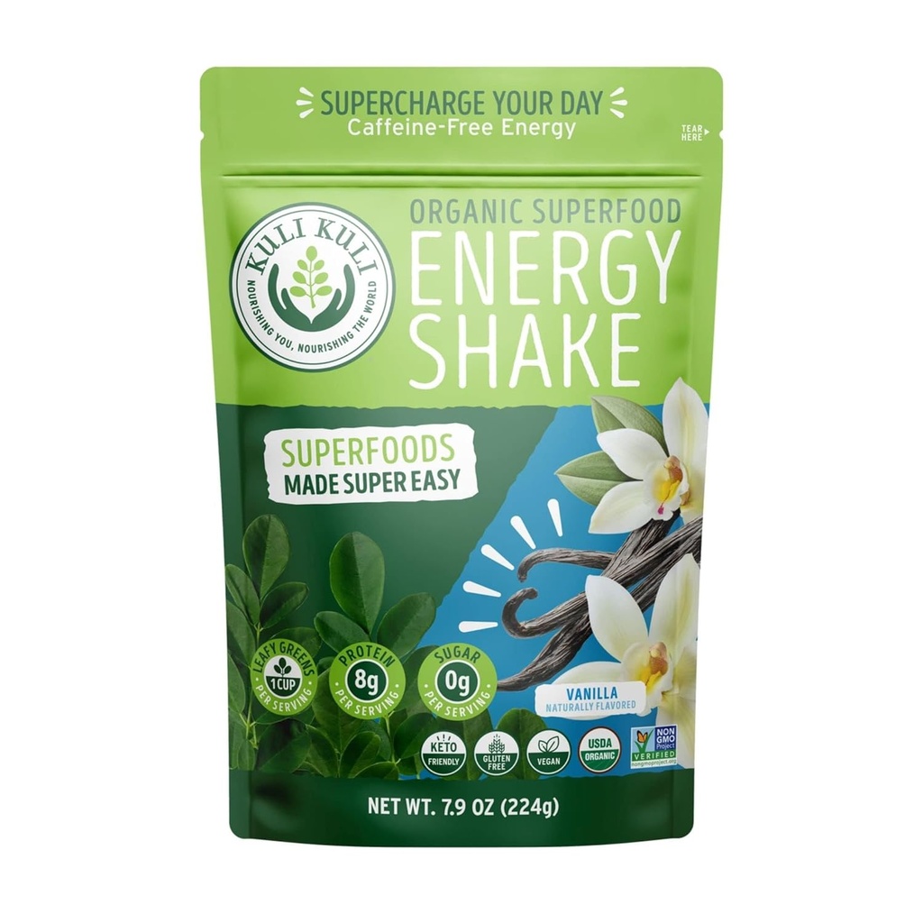 Kuli Kuli Organic Moringa Greens Smoothie Mix - Φυτική βάση Superfood Protein Smoothie Mix, Vanilla, 7.9 Ounce Pouch, Vegan και Gluten-Free με 8g Πρωτεΐνη Pea και 1 Κύπελλο Πράσινα ανά υπηρεσία