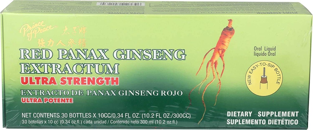 Prince of Peace Red Panax Ginseng Extractum Ultra Strength, 2 Pack - 60 Bottles, 0.34 fl. oz. Each – Brain Boosting