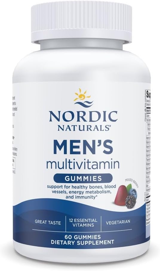 Nordic Naturals Men's Multivitamin Gummies, Mixed Berry - 60 Gummies - Support for Healthy Bones, Blood Vessels, Energy & Immunity - Non-GMO, Vegetarian - 30 Servings