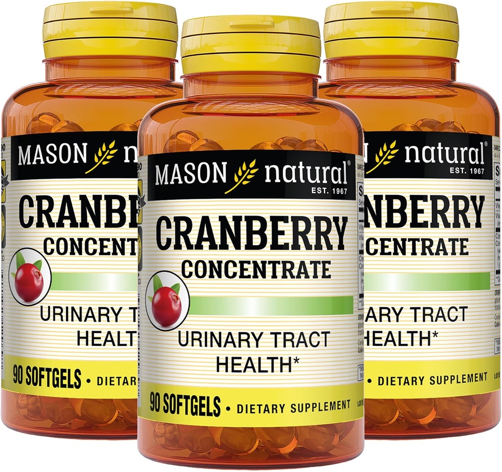 MASON NATURAL Cranberry 12:1 Concentrate with Vitamin C & E, Supports Immune & Urinary Health, 90 Capsules, Pack of 3