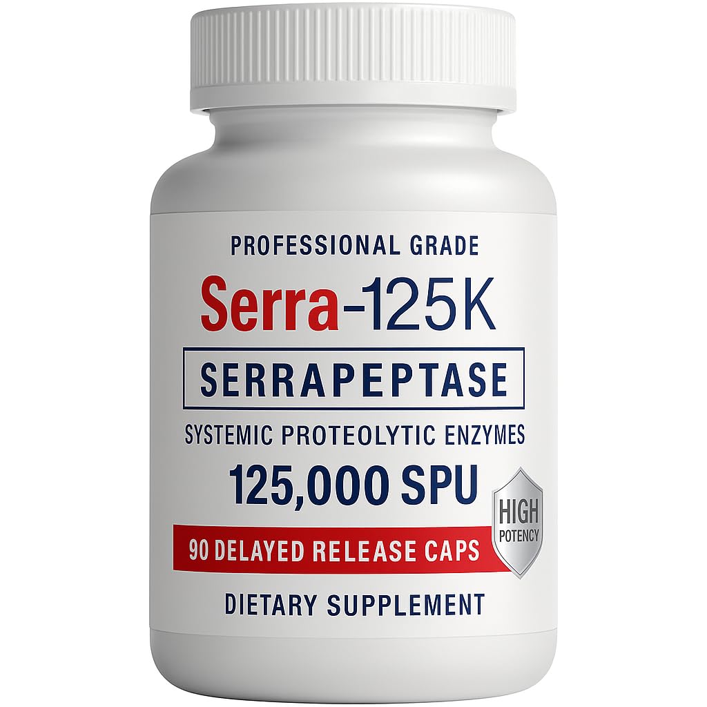 Serra-125k Extra Strength Serrapeptase 125.000 SPU, 90 Vegan Κάψουλες, Καθυστερημένη απελευθέρωση, Συστηματικά Ένζυμα, Υποστηρίζει Υγιείς Αιμόνες και ένα Υγιές Ανοσοποιητικό Σύστημα, Μη ΓΤΟ και Όλα-Φυσικά