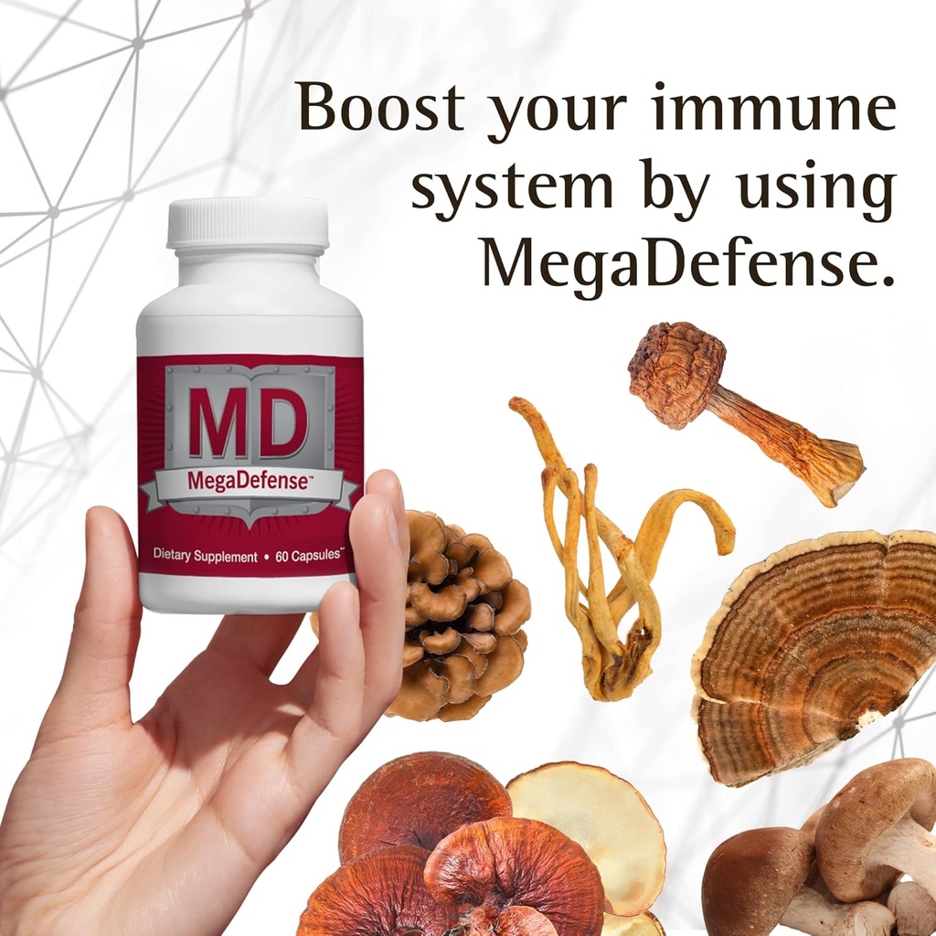 Waiora MegaDefense Mushroom Caps for Daily Wellness, 6 Mushroom Supplement: Reishi, Turkey Tail, Cordyceps, Maitake, Agaricus & Shiitake, Non-GMO (2 Bott / 60 Veggie Cap Serv)