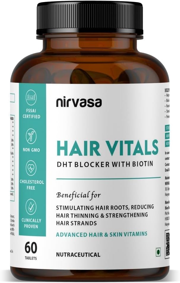 Hair Vitals DHT Blocker with Biotin Tablets with Beta-Sitosterol & Stinging Nettle Root Extract | Hair Vitamins for Men & Women - 60 Tablets