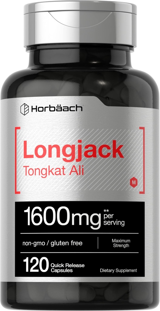 Horbäach Longjack Tongkat Ali for Men and Women | 120 Capsules | Extract Supplement | Maximum Strength Pills | Eurycoma Longifolia | Non-GMO and Gluten Free