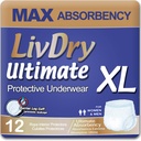 LivDry Ultimate XL Ενήλικας Ακράτειας Εσώρουχα, Max Απορροφητικοί Ενηλίκων Διαβήτες με Διαρροή Προστασία, X-Large, 12-Pack