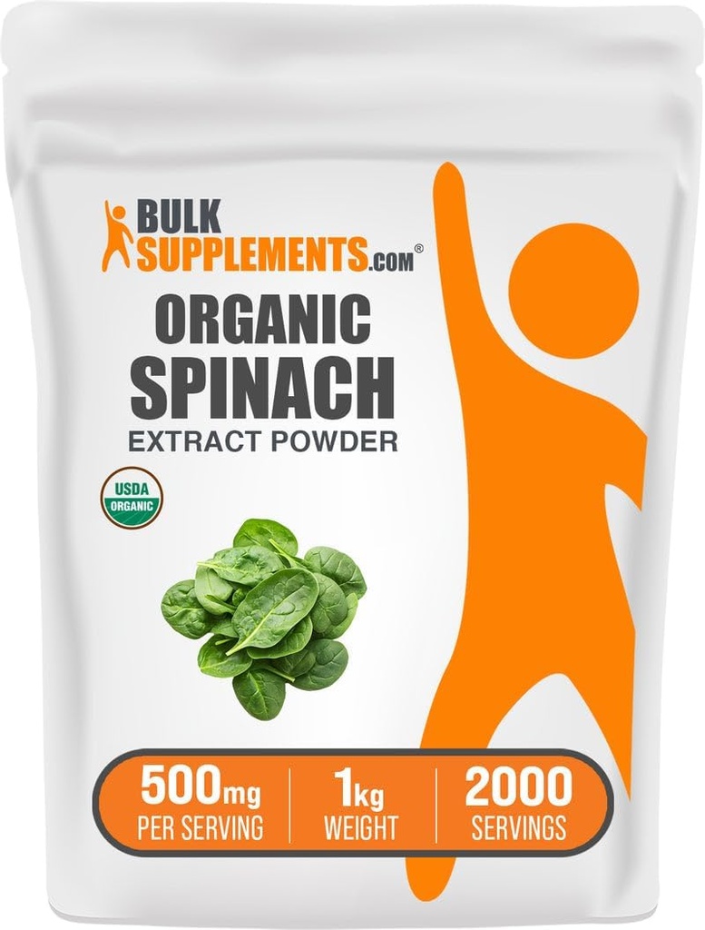 BulkSupplements.com Organic Spinach Extract Powder - Organic Spinach Powder from Leaf Extract, Herbal Supplement - Gluten Free, 500mg per Serving, 1kg (2.2 lbs) (Pack of 1)