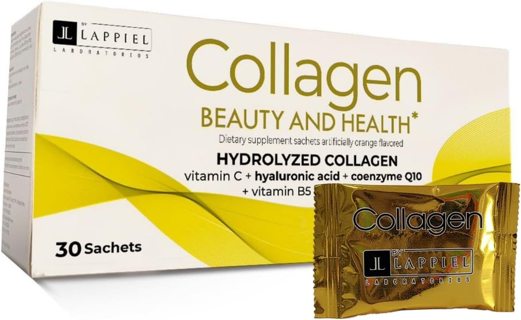 Hydrolyzed Collagen Peptides 30 Powder Packets με Βιταμίνη C (1000mg) & Υαλουρονικό οξύ, που υποστηρίζει τα μαλλιά, το δέρμα, τα νύχια και τις αρθρώσεις, Πορτοκαλί Γεύση, 30 εξυπηρετούν