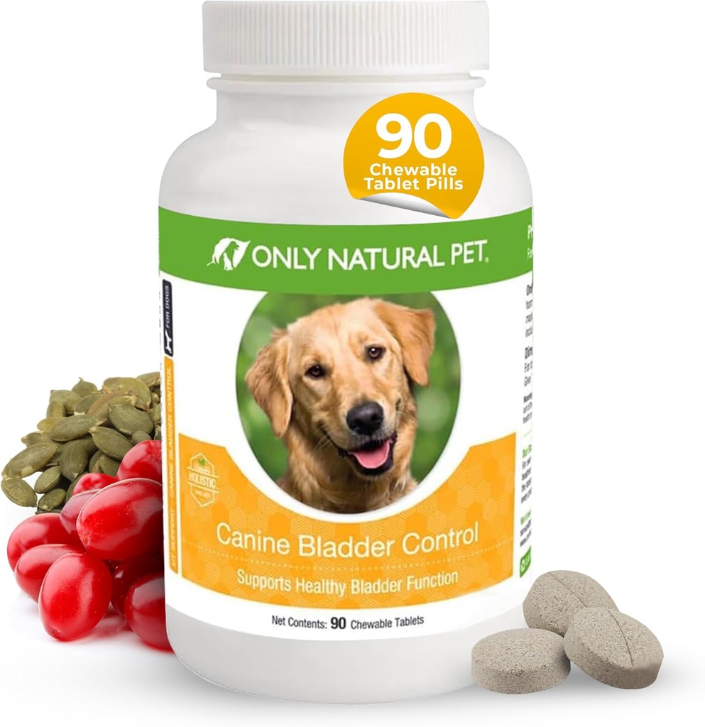 ONLY NATURAL PET Canine Bladder Control - Senior Dog Care Supplement - UTI, Urinary Tract Health, Incontinence Support w/Cranberry Extract | Pills, Vitamins, 90 Chewable Tablets (Natural Turkey)