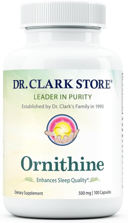 Dr Clark Ornithine Dietary Supplement - Gluten Free, Natural Sleep Aid, Promotes Protein Metabolism, Cleansing and Detoxification, 500mg, 100 Gelatin Capsules