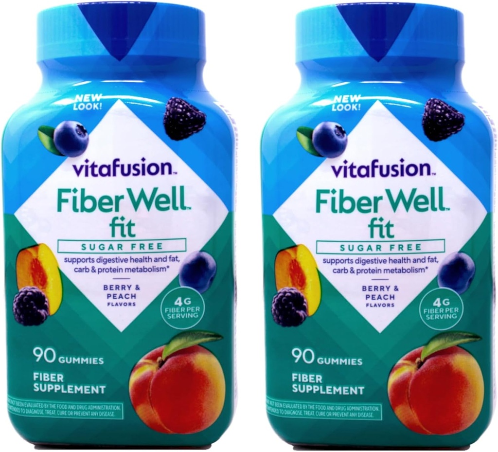 Vitafusion Fiber Well Fit Gummies Χωρίς ζάχαρη - 90 ct, Συσκευασία των 2