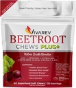 Συμπληρώματα νιτρικού οξειδίου Beetroot - 1000mg Σκόνη τεύτλων με L Arginine, L Citrulline, Grape Seed Extract, Niacin, Vitamin C & B12 - Chews τεύτλων - Συσκευασία των 60