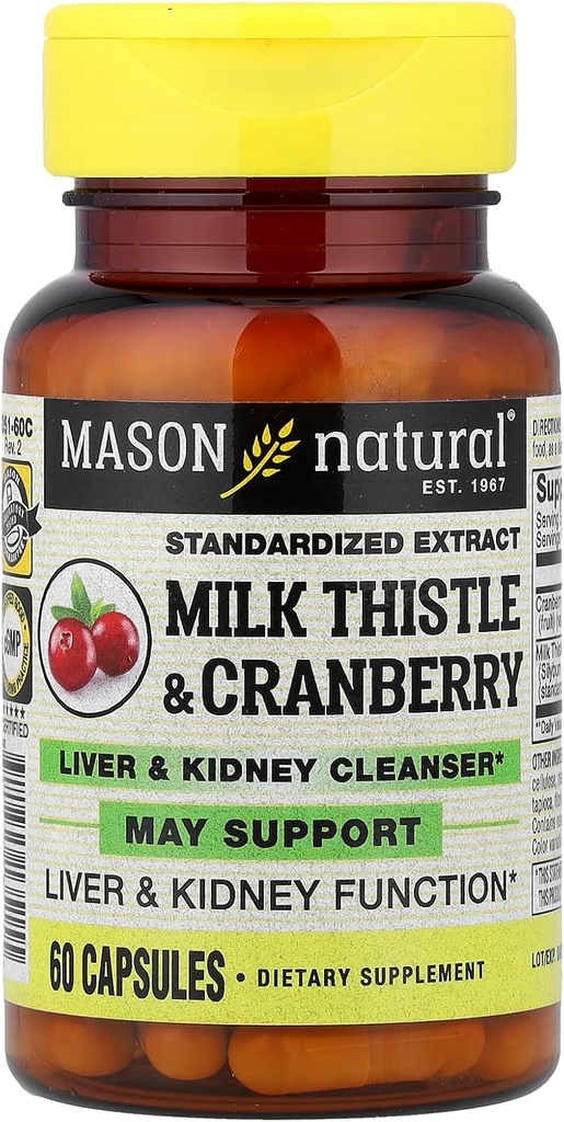 Mason Vitamins Milk Thittle/Cranberry Liver and Kidney Cleanser Κάψουλες, 60 Count