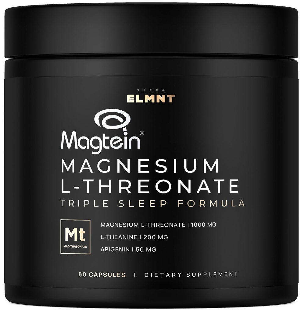 ELMNT Τριπλός ύπνος Θρεονικό μαγνήσιο w. Apigenin, Theanine & Magtein Μαγνήσιο L-Θρεονικό - Υψηλής απορρόφησης Συμπληρώματα μαγνησίου Κάψουλες για άνδρες και γυναίκες Χάπια σκόνης μαγνησίου