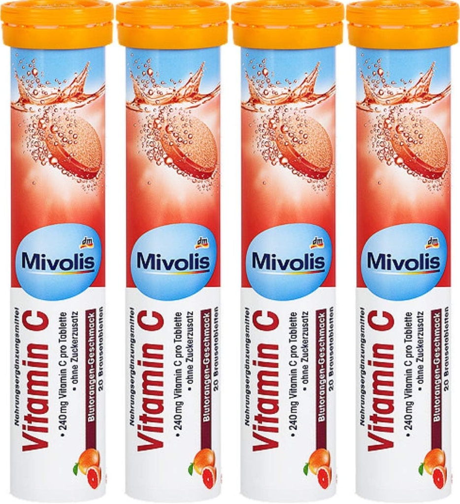 Mivolis Vitamin C αναβράζοντα δισκία - Διαιτητικά συμπληρώματα 4 συσκευασίες x 20 τεμάχια 
