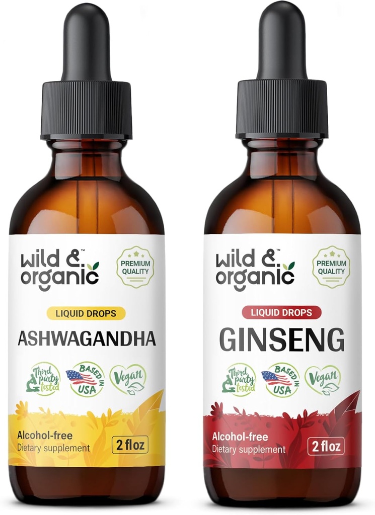 Άγρια & οργανικά Ashwagandha Βάμμα 4 fl oz & Ginseng Βάμμα 4 fl oz