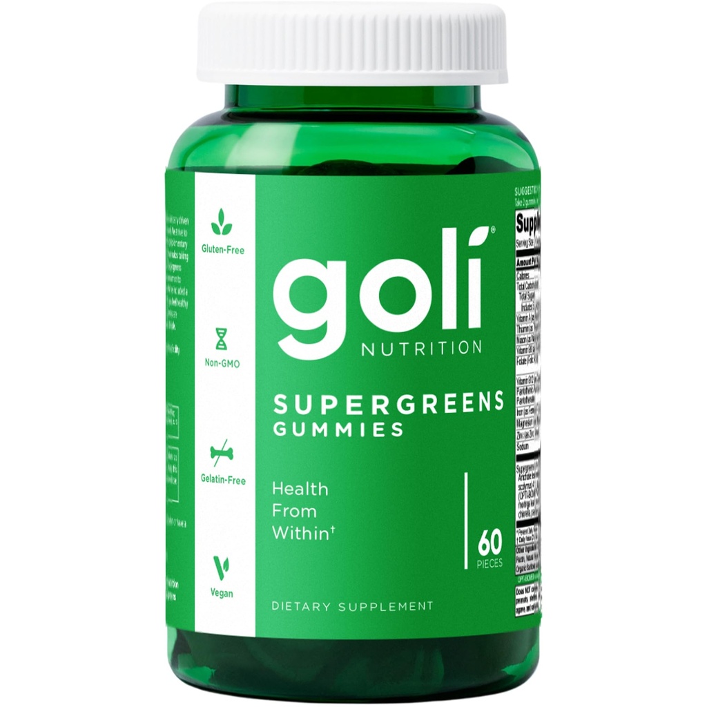 Goli SuperGreen Vitamin Gummy - 60 Count - Ουσιώδεις Βιταμίνες και Ορυκτά - Φυτική βάση, Vegan, Χωρίς Γλουτένη & Ζελατίνη Δωρεάν - Υγεία από Εντός, Συσκευασία του 1