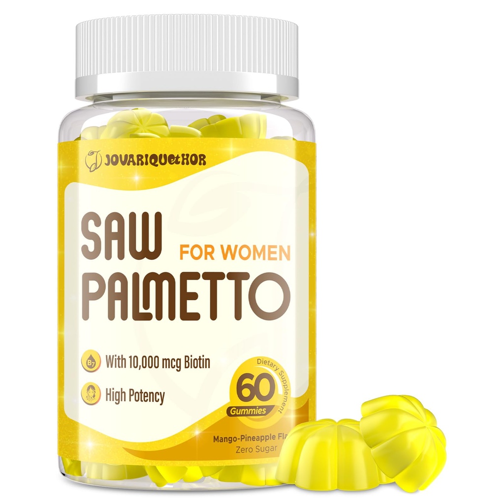 Saw Palmetto για τις γυναίκες - DHT Blocker Hair Growth Supplement - 500mg Poent Saw Palmetto Gummies για τα μαλλιά, το δέρμα, τα νύχια, Urinary Wellness - Mango-Pineapple Flavor - 60 Gummies