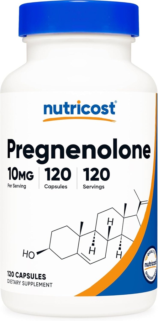 Nutricost Pregnenolone 10mg, 120 Κάψουλες - Μη ΓΤΟ, Χωρίς γλουτένη, Κηπευτικές Κάψουλες